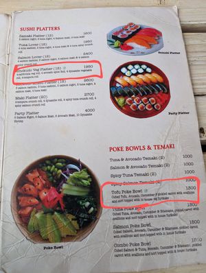 Poke bowl menu at Shokudo in Nairobi