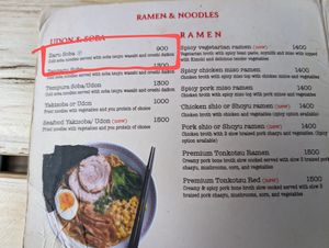 Noodles menu at Shokudo in Nairobi