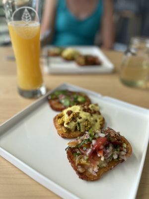 Hashbrown flight + beermosa  at Connector Brewing in Westbank
