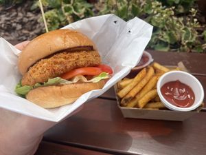 ‘Chicken’ burger with ‘honey’ sauce. Sensational!!!  at Grassfed in Brisbane