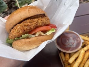 Signature ‘chicken’ patty  at Grassfed in Brisbane