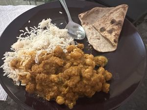 chana masala with rice and roti   at Clay Pit in Austin