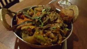 Bhindi masala (okra) at Clay Pit in Austin