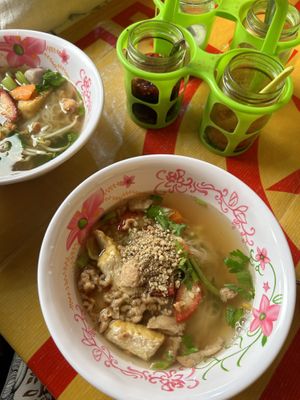 The most delicious noodles soup Ive ever tasted. 1000% recommended and the lady who works there is nice and friendly 💕. Very cheap as well.  at PRAPAI Vegan Food - Youta Vegetarian Food in Bangkok