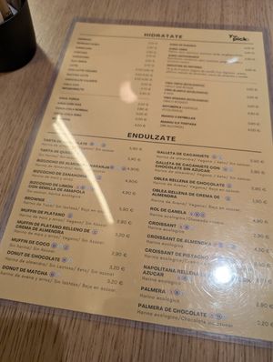 menu with vegan options labelled at Yupick Café in Madrid