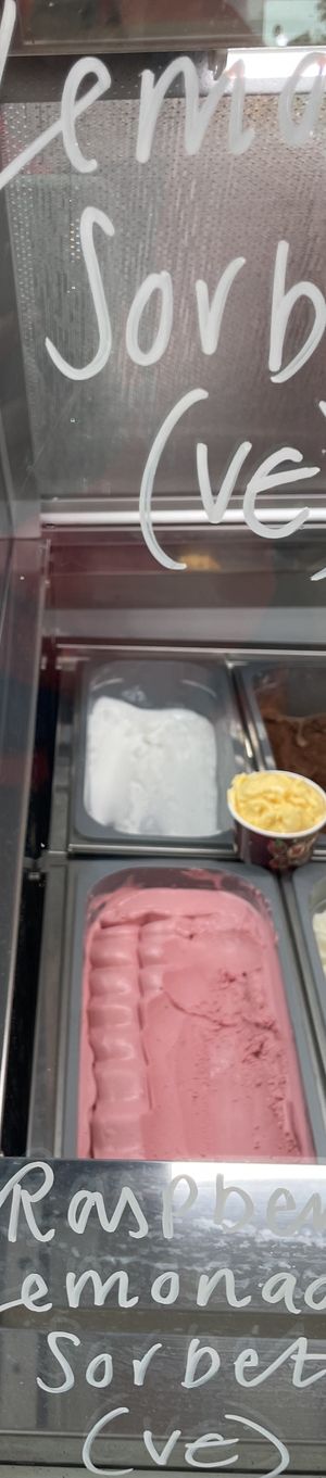 Vegan lemon and raspberry sorbet   at Chare Ends Cafe in Lindisfarne