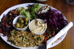 Salad plate was delicious and varied. at Roll for the Soul in Bristol