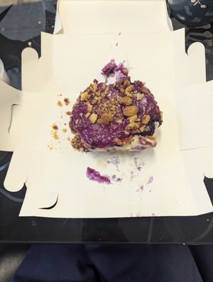 Blueberry bun with crumble topping! at Brownies & Coffee in Norwich