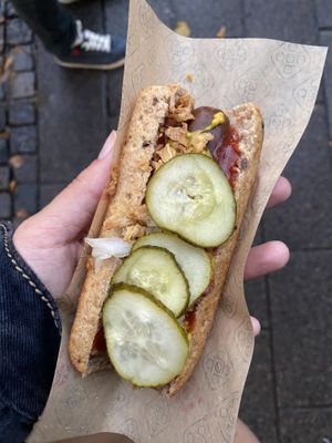 Vegan hotdog at Den Okologiske Polsemand - Food Stall in Copenhagen