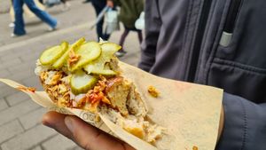 Already started to eat before we remembered to take a photo at Den Okologiske Polsemand - Food Stall in Copenhagen