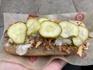 Roasted hot dog  at Den Okologiske Polsemand - Food Stall in Copenhagen