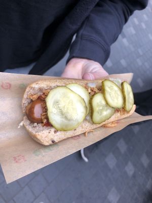 Dansk Pølse with everything at Den Okologiske Polsemand - Food Stall in Copenhagen