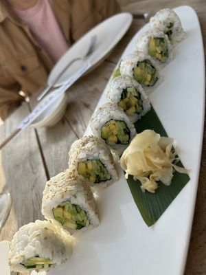 Vegetable sushi- cucumber, avocado, mango  at Luaz in Naoussa
