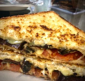 Vegan toastie - cheese, ‘bacon’ and tomato  at Mumma Dee's Kitchen in Port Douglas