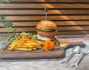 The vegan burger :) at Tomoyasuseisakusho Cafe Asakusabashi - 友安製作所Cafe 浅草橋 in Tokyo