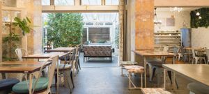 Inside the cafe/terrace at Tomoyasu Seisakusyo Cafe & Bar Abeno - 友安製作所 Cafe & Bar 阿倍野 in Osaka