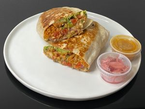 weekday lunch burrito (plated at home) at Situ Tacos in Seattle