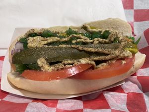 Chicago dog  at DEN - Steve's Snappin' Dogs - Concourse B in Denver