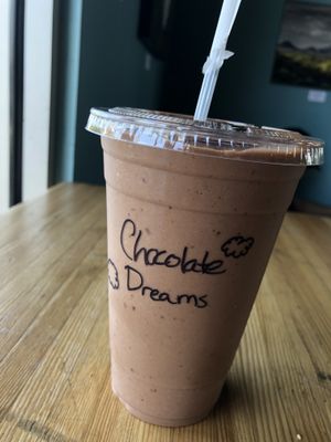 Delicious chocolate dreams smoothie! *sub almond milk* at The Cutting Board Bakery and Cafe in Mesa