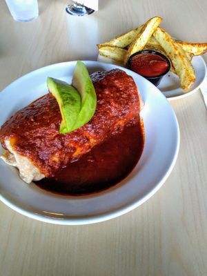 Burrito and baked fries at The Cutting Board Bakery and Cafe in Mesa