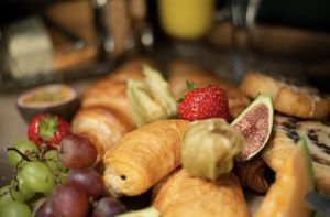Selection of vegan pastries including croissants, pains au chocolate and cinnamon swirls.  at The Nest  in Chichester