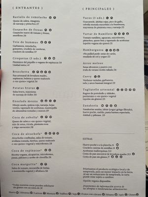 Menu  at Mouna Cocina Artesana in Mallorca
