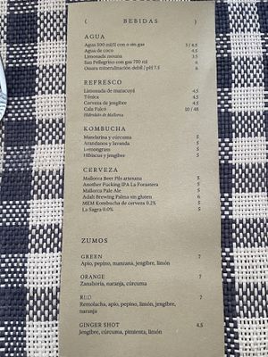 Menu  at Mouna Cocina Artesana in Mallorca