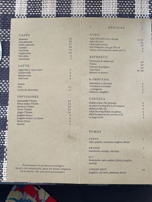 Menu  at Mouna Cocina Artesana in Mallorca