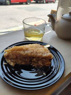 Vegan baklava and Greek spearmint tea in the background at Bake-A-Licious in Bristol