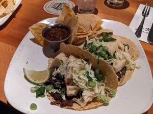 Fish tacos subbed with fried tofu at Montana Ale Works in Bozeman