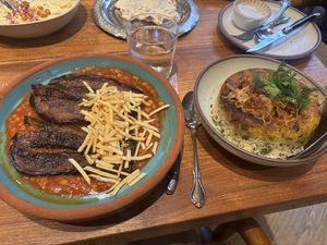 Gheimeh bademjoon stew & sabzi polo  at Delbar Middle Eastern in Alpharetta