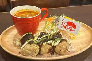 Vegan Takoyaki（with soup） at Pivot BASE Cafe & Bar ＠Dotonbori in Osaka