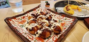 Vegan takoyaki! at Pivot BASE Cafe & Bar ＠Dotonbori in Osaka