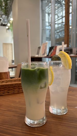 Iced soy matcha and lemonade  at Pivot BASE Cafe & Bar ＠Dotonbori in Osaka