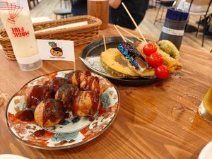 Takoyaki and kushikatsu at Pivot BASE Cafe & Bar ＠Dotonbori in Osaka