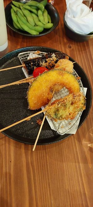 Tempura veggie skewers, the deep fry sauce was delicious at Pivot BASE Cafe & Bar ＠Dotonbori in Osaka
