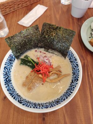Hearty thick creamy broth at Pivot BASE Cafe & Bar ＠Dotonbori in Osaka