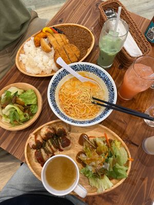 Curry ramen and takoyaki at Pivot BASE Cafe & Bar ＠Dotonbori in Osaka