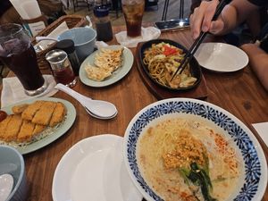 tantan ramen, yakisoba, cutlets, gyoza - all vegan at Pivot BASE Cafe & Bar ＠Dotonbori in Osaka