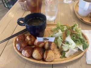 Vegan takoyaki lunch set    at Pivot BASE Cafe & Bar ＠Dotonbori in Osaka