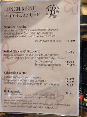 Actual Menü at Bakery Bakery  - Schaffhauserplatz in Zurich