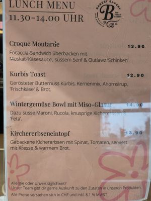 Lunch Menu Februar at Bakery Bakery  - Schaffhauserplatz in Zurich