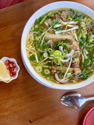 bun soup with mock duck  at Hoang Tofu in Bratislava
