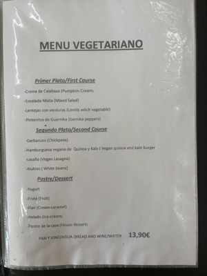 menu (for pilgrims)  at Hotel Asantiago  in Belorado