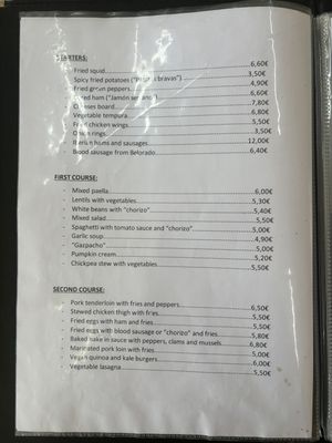 menu (for pilgrims)  at Hotel Asantiago  in Belorado