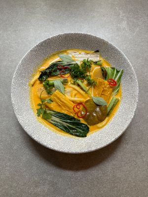 udon curry with yuba (tofu skin) at Chef & Co in Prague