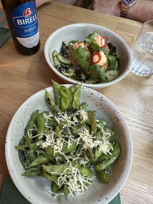Edamame and the croquettes 5⭐️  at Chef & Co in Prague
