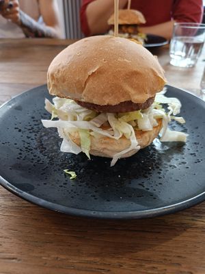 Vegan classic burger with a beyond burger at Chef & Co in Prague