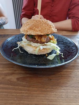 Vegan Kimchi burger with a beyond burger at Chef & Co in Prague
