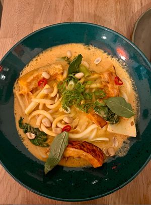 Peanut udon noodles - so delicious and comforting at Chef & Co in Prague